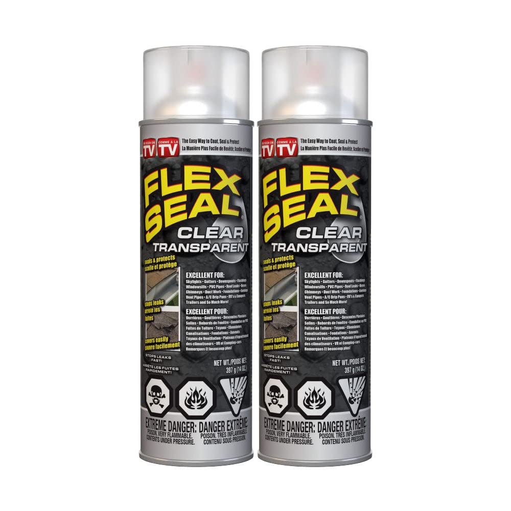 Flex Seal – Stop Leaks Fast! Rubberized Waterproof Coating Spray, Ideal for Roofs, Holes, Cracks, DIY Projects, Automotive Fixes, Indoor & Outdoor Repairs, and More – Clear, 14 oz. (397 g) – 2 Pack