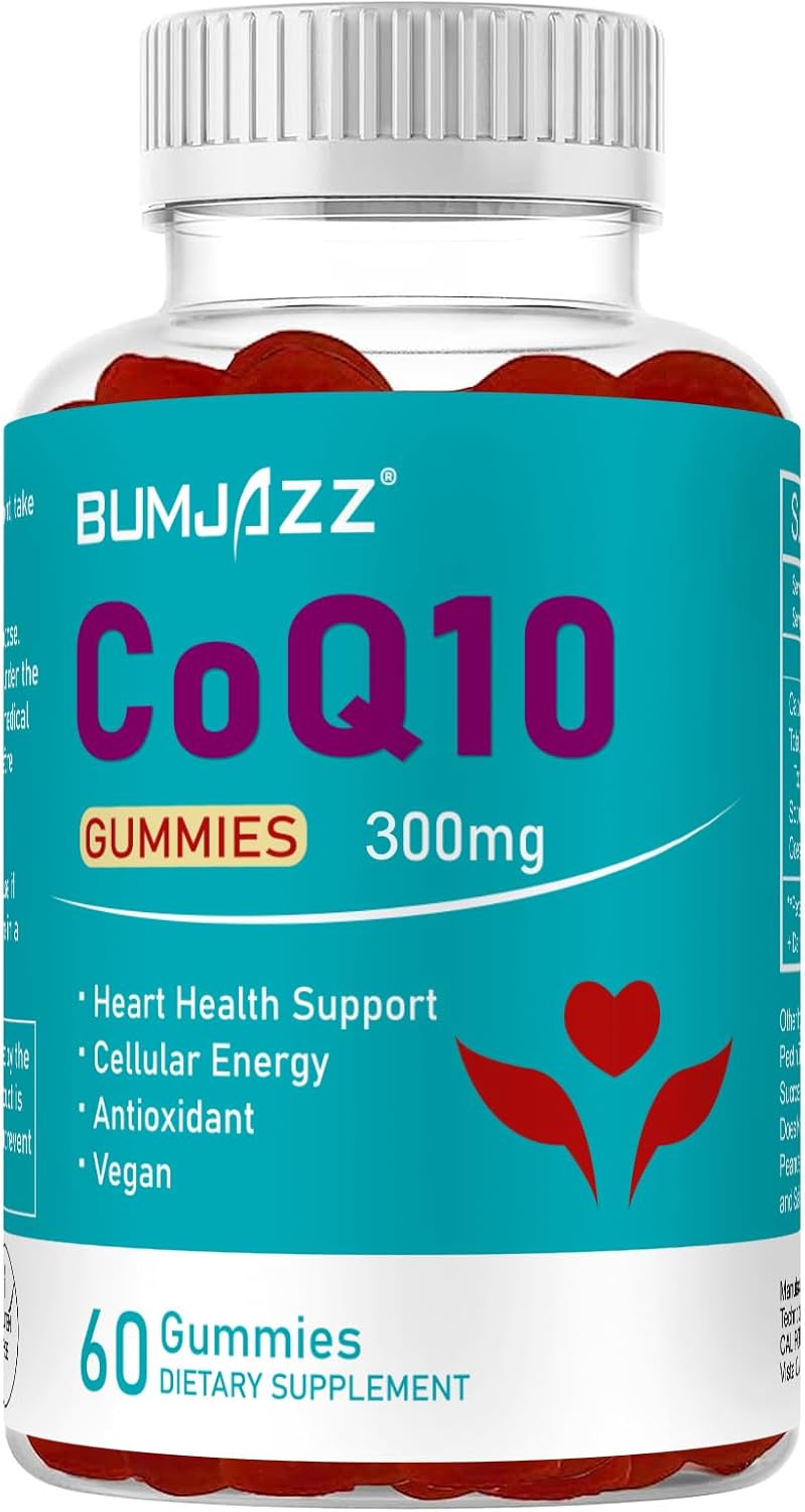 60 Counts CoQ10 Gummies 300mg High Absorption - Raspberry Flavored - Non-GMO - Gluten-Free - Coenzyme Q10 Gummy