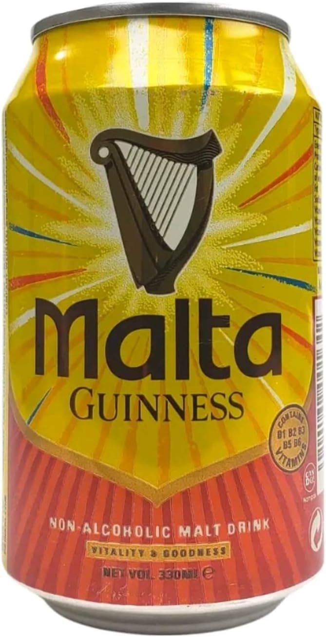 Malta Guinness Non-Alcoholic Malt Drink 330ml Cans – Pack of 12 – Premium African Beverage, Rich in B Vitamins, Smooth & Refreshing Taste, No Added Alcohol