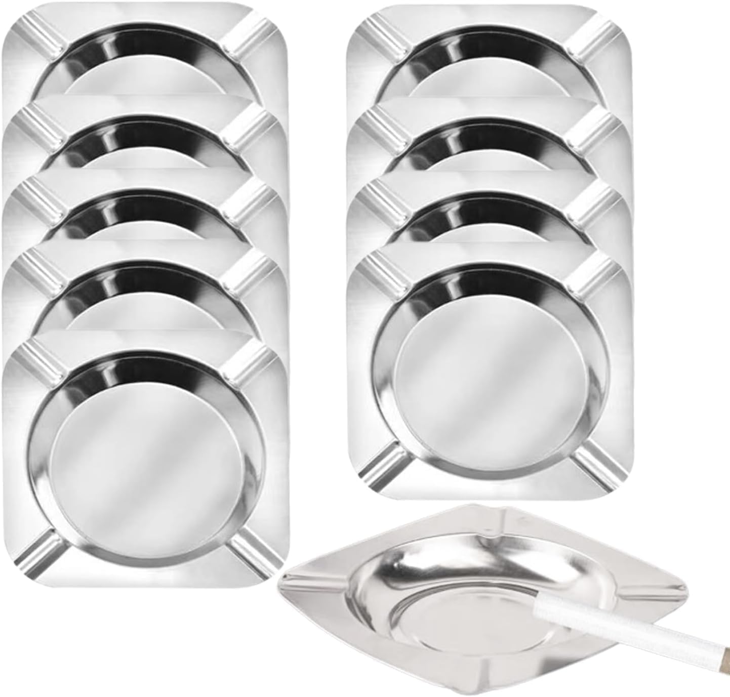 CDXHOME 10-pack Stainless Ashtrays,Ash Trays for Smokers,Ashtray for Patio,Disposable Ashtrays for Party,Cigar Ashtray for Men(Rounded,Silver)