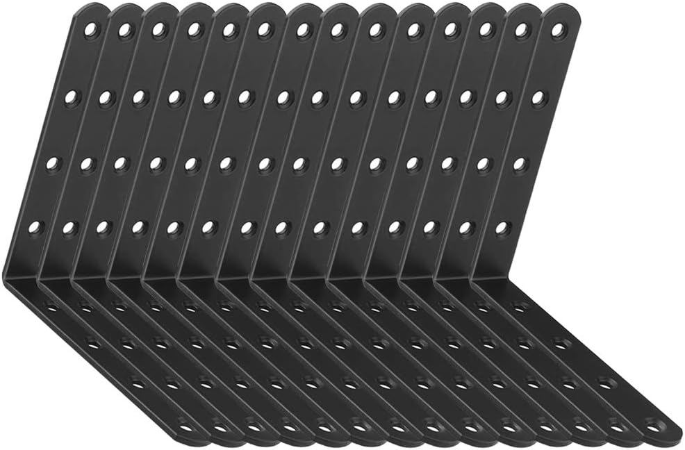 STARVAST Black Shelf Bracket, 14 Pcs Wall Shelf Bracket L Shape Right Angle Corner Bracket 125mm x 125mm x 3mm Metal Wall Support Corner Brace
