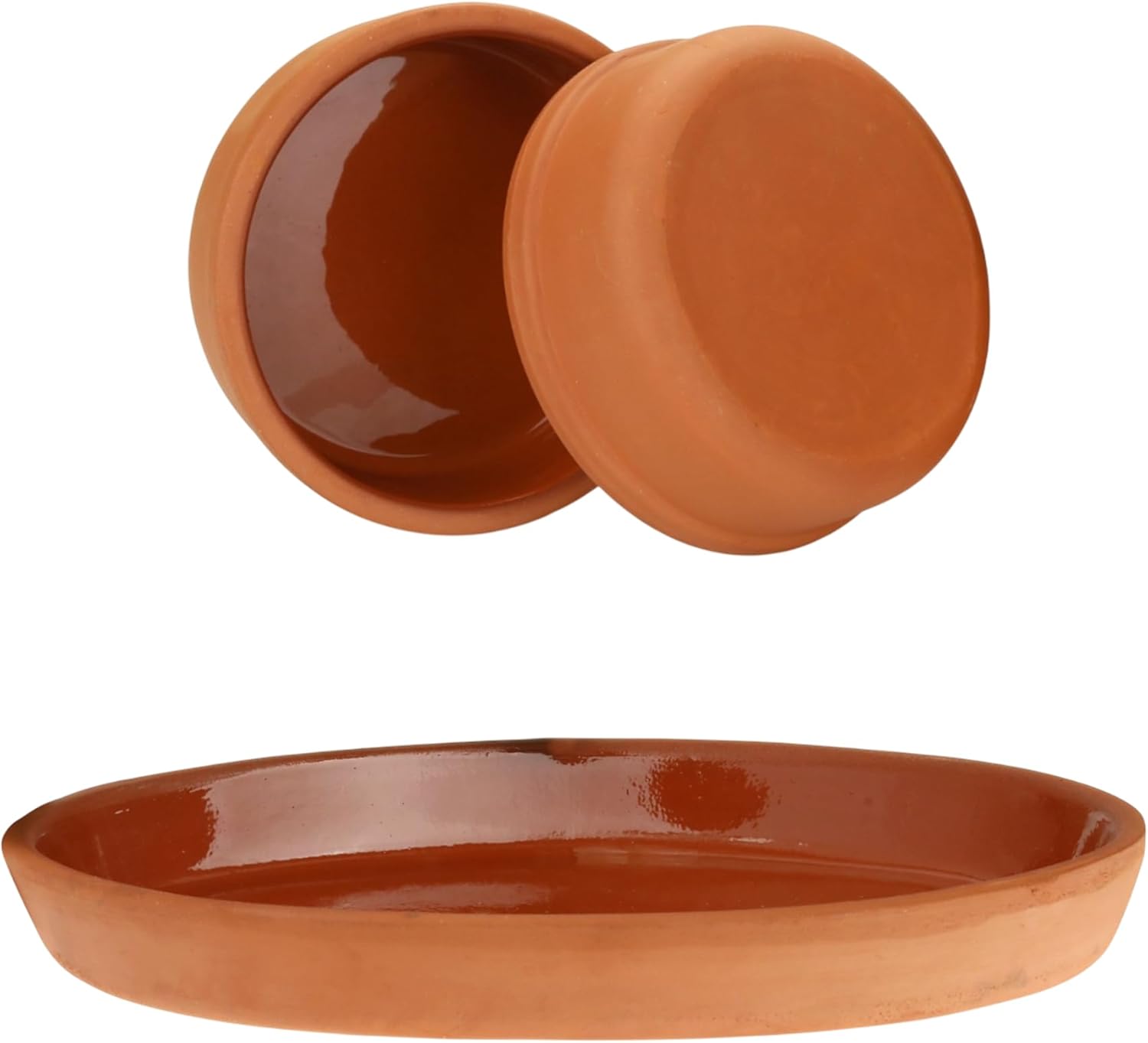 Areste Clay Pot for Cooking, Non Stick Mexican Clay Pots, Oven Safe and Dishwashable Terracotta Cooking Pots, Terracotta Clay Bowls for Food and Serving, Terracotta Plates (2 Round, 1 Ellipse)