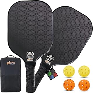 Gorilla Gear USAPA Approved Pickleball Paddle Sets, Fiberglass Shock Absorbent Racket with Ergonomic Grip, Indoor Outdoor Pickle Ball Court Sports Accessories Equipment, Includes 4 Balls and Bag