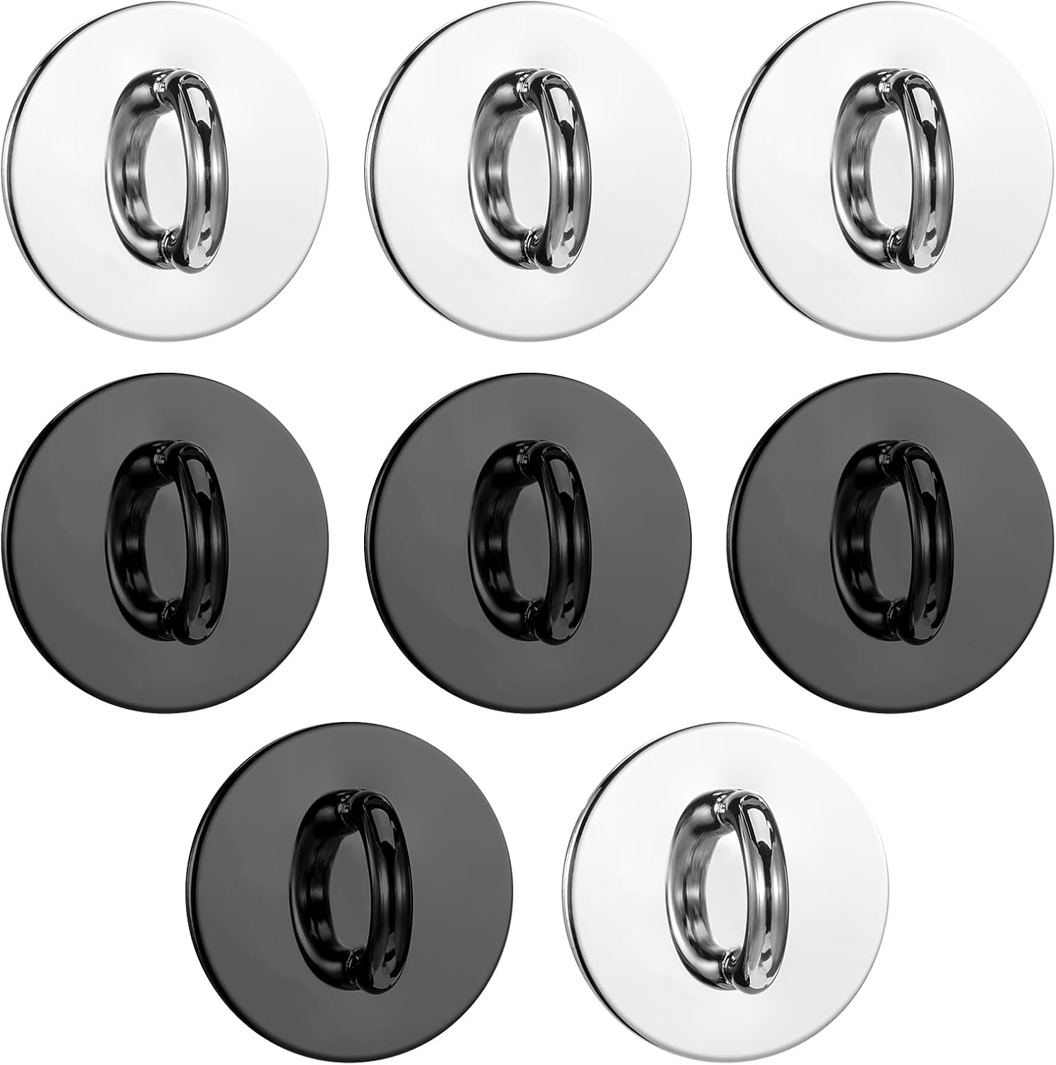 8 Pcs Cell Phone Finger Ring, Adhesive Metal Phone Finger Grip Hook Round Cellphone Grip Loop Stand Cellphone Charm Hook for DIY Cellphones Case Pad Tablet Supplies (Sliver,Black)