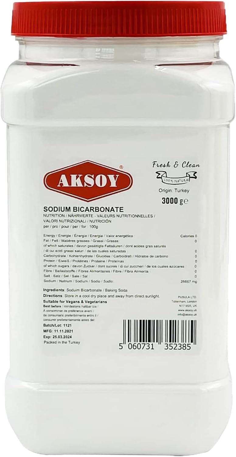Aksoy Baking Soda 3KG JAR PACK | Pure Sodium Bicarbonate Powder with Highest Purity, Food Grade, Multi-Purpose Use for Cooking, Baking, Cleaning, Odor Removal, and More...