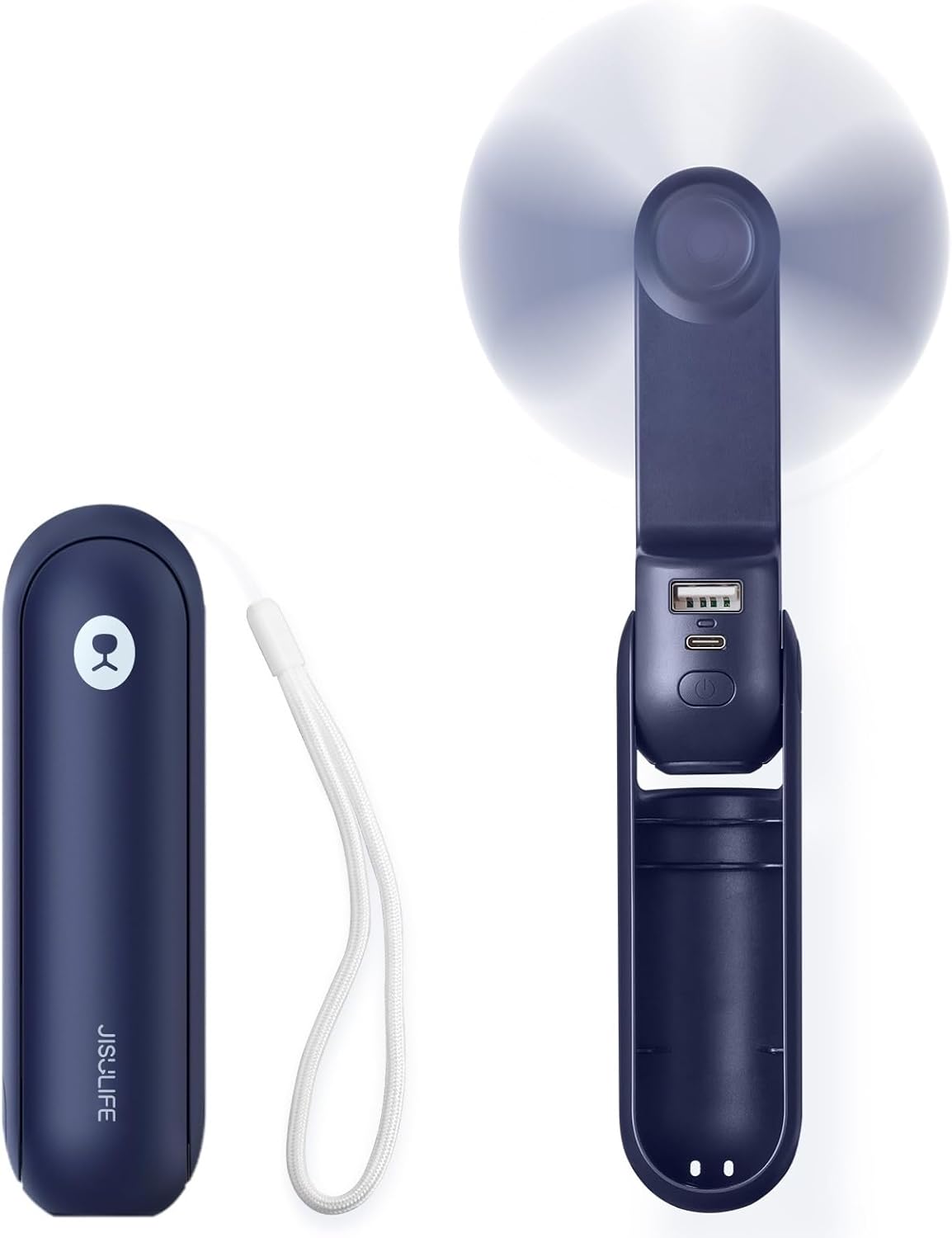 JISULIFE Portable Handheld Fan, Mini 3 In 1 with Rechargeable Battery, Personal Pocket Fan for Travel, Outdoor, USB Power Bank, Flashlight, Essential Ideal Gifts for Men/Women/Family/Friends - Blue