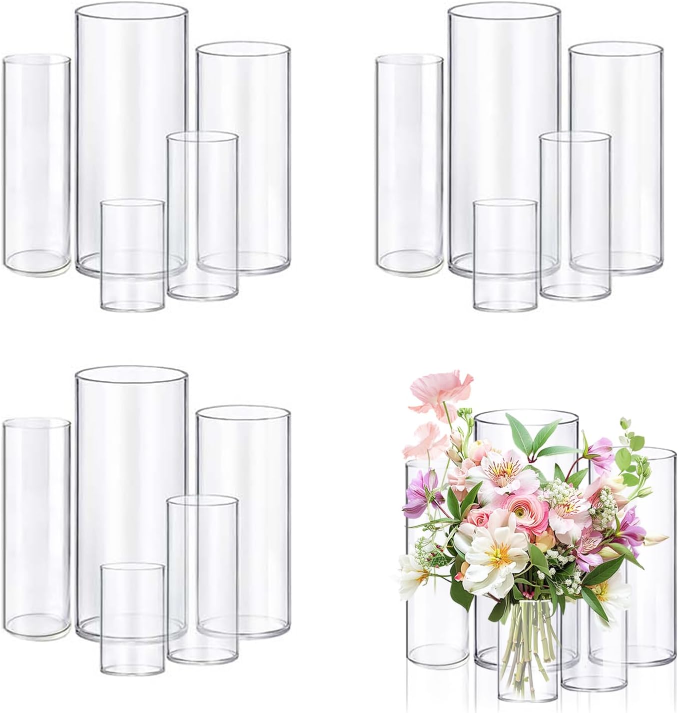 15pcs Glass Vase Cylinder Vases for Centerpieces Small Flower Glass Vases Home Decor Centerpiece Table Clear Flower Vase Decorations for Wedding&Holiday 4,6,7.5,8,10 Inch Tall