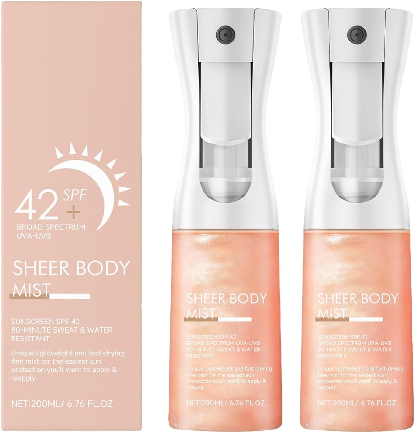 Sunglaze Sheer Body Mist Sunscreen SPF 42, Sunglaze Translucent Body Spray Sunscreen Infused with Shimmering Body Oil, Hydrating Mist, Hydrates, Brightens, Gives Skin a Glowy Finish, Fast-Absorbing