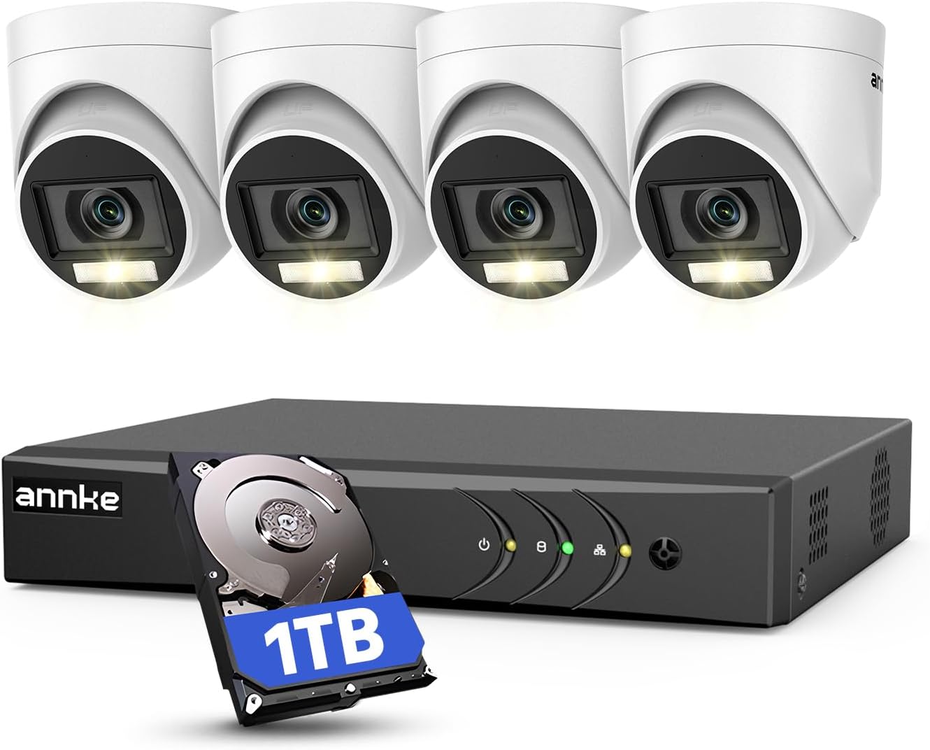 ANNKE 8CH Home 3K Lite AI DVR, Wired Security System with Built-in Mic, 4 X 1080P IP67 Weatherproof Cameras, Human/Vehicle Detection, Color Night Vision, H.265+, 1TB HDD for Surveillance