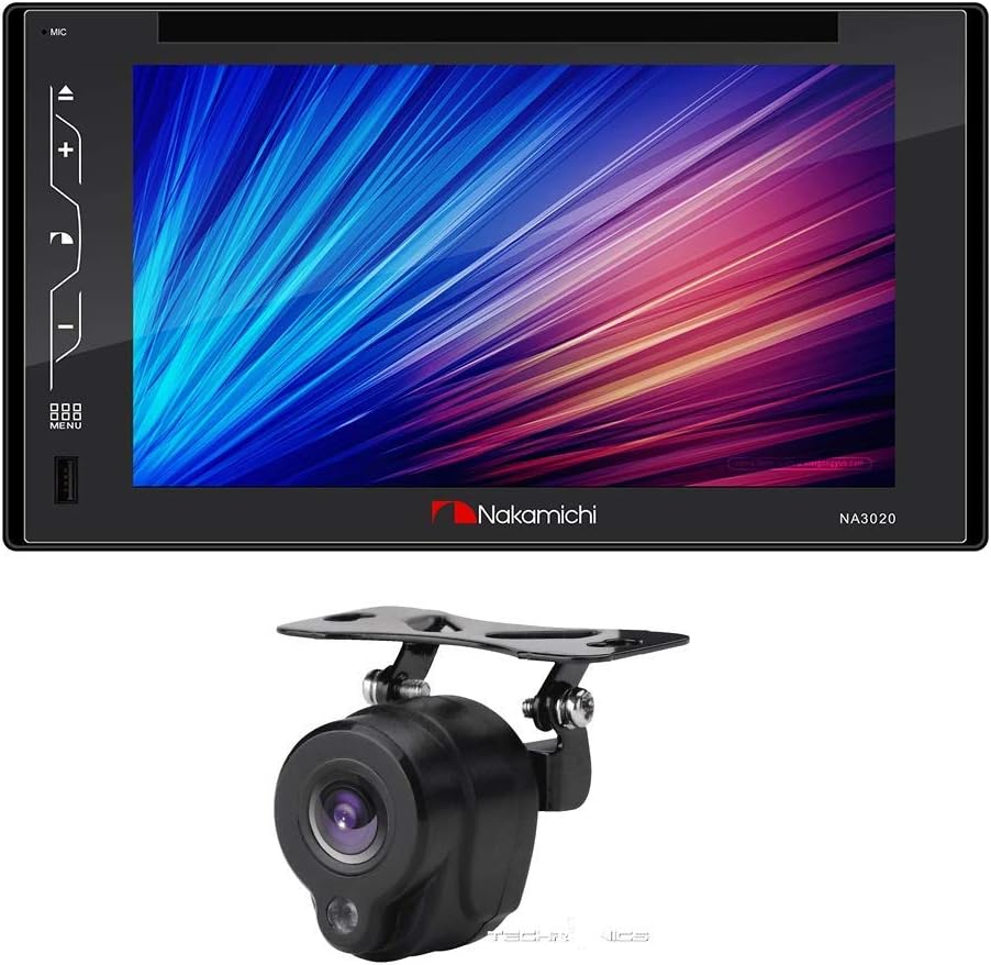Nakamichi NA2300 CD DVD 2-DIN 6.2 Monitor Built-in Bluetooth Capacitive Touch Screen AM/FM Radio MP3 Player Car Stereo Includes NC5L Back-Up Camera