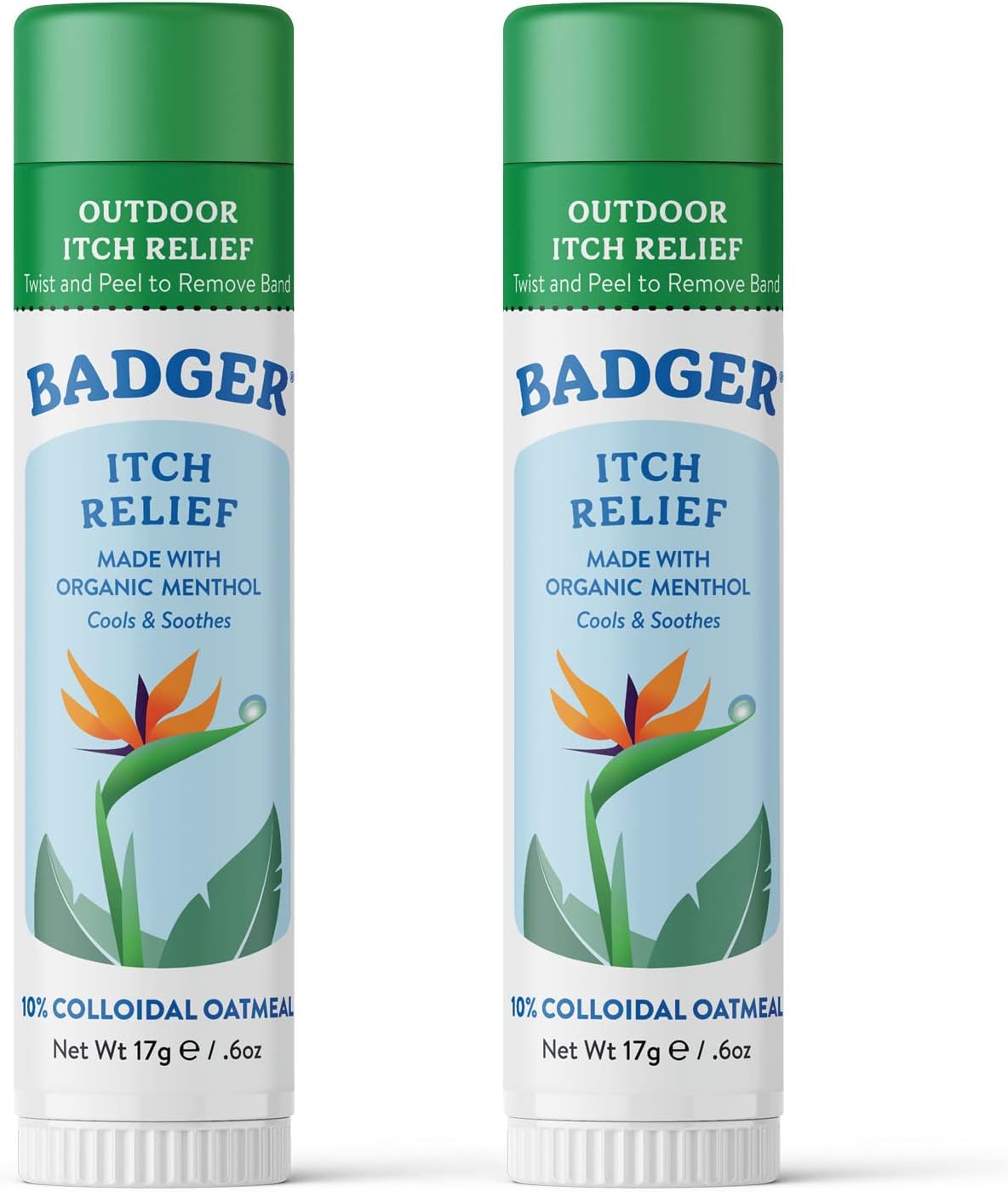 Badger Bug Bite Itch Relief Stick, Natural & Organic Anti Itch Cream for Bug Bites, Rashes & Poison Ivy, Fast Itchy Skin Relief After Bite, Works Great, Smells Great, Easy to Use, .6 oz, 2-Pack
