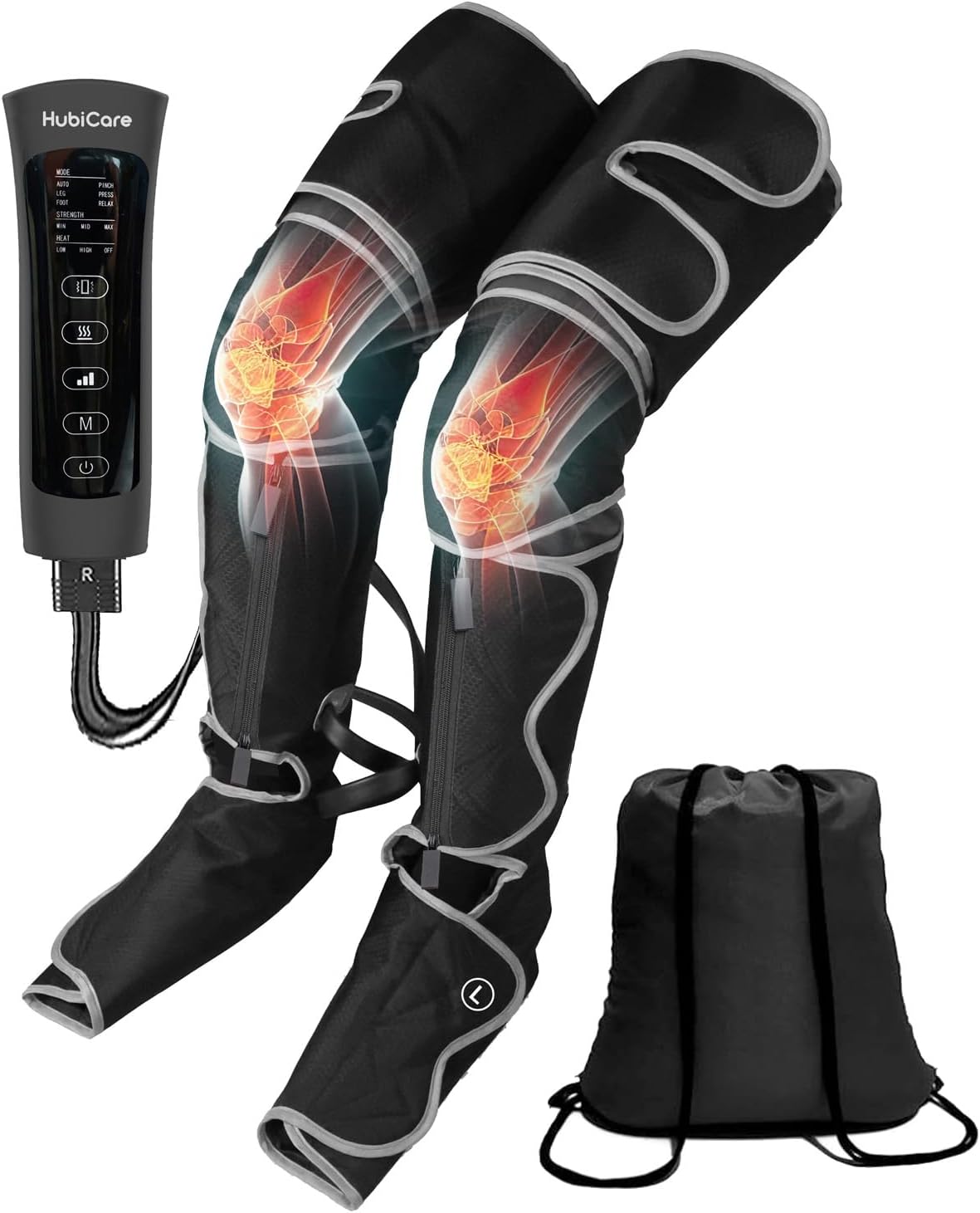 HubiCare Leg Massager, Air Compression for Circulation, Pain Relief, and Muscle Relaxation, 6 Modes, Suitable for Foot, Leg, Calf, Thigh Massage, Relax Fast Recover (with Extension Pad & Storage Bag)