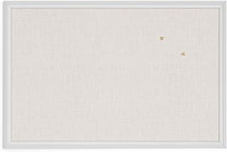 U Brands Farmhouse Linen Bulletin Board, 30"x20", White Wood Style Frame, Includes Push Pins
