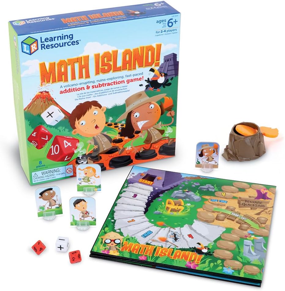 Learning Resources Math Island Addition & Subtraction Game - Math Manipulatives, Educational Board Toys, Classroom Flash Cards , Volcano Toy, STEM Kids, Gifts for Boys And Girls , Montessori