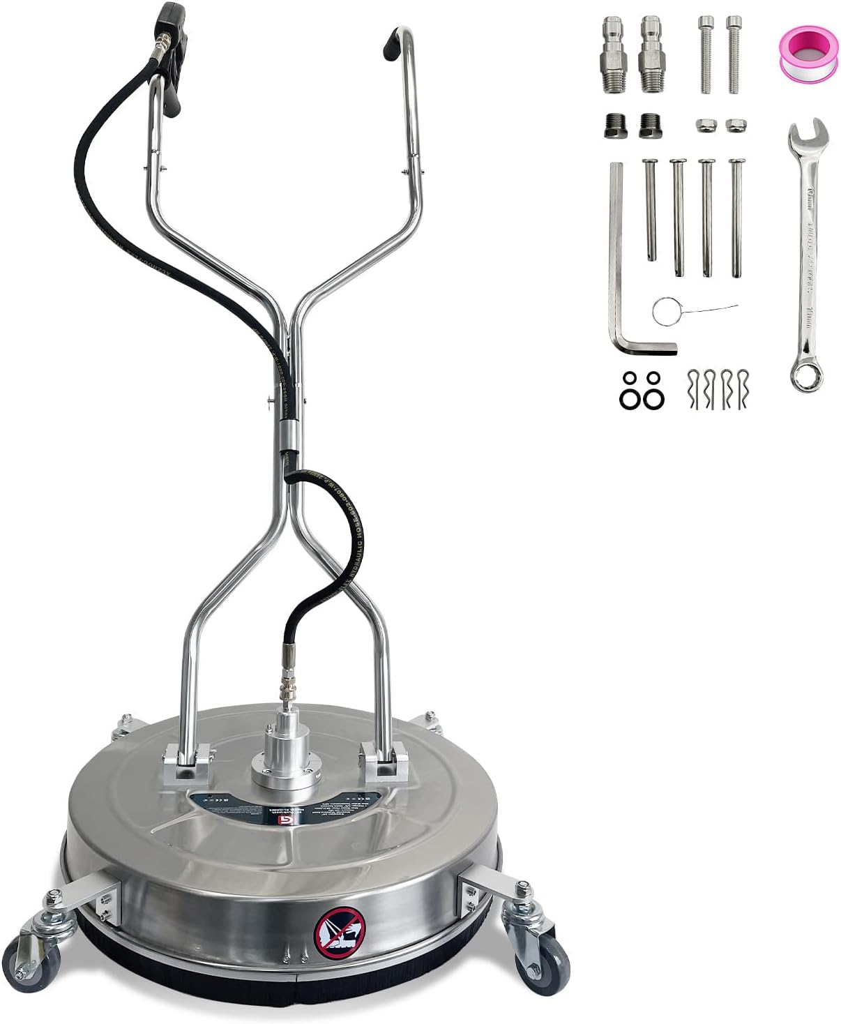 24" Pressure Washer Surface Cleaner with 4 Wheels - Stainless Steel Dual Handle Surface Cleaner 4900 Max PSI, 3/8" Connector & 1/4" Adapter Power Washer Floor Attachment