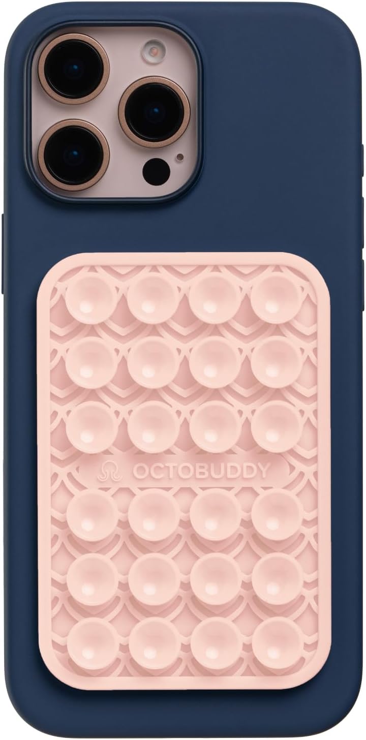 OCTOBUDDY Classic MAX Textures Mermaid Dragon - Silicone Suction Phone Case Adhesive Mount - Hands-Free Grip with 24 Suction Cups for Videos & Selfies - 2.6" x 3.9", Chalk Pink