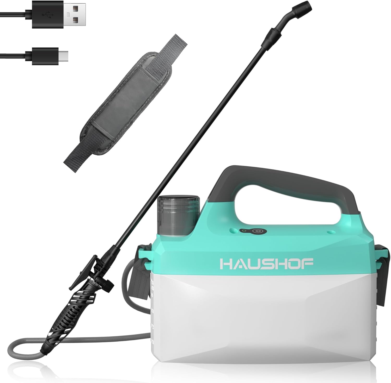 HAUSHOF 1.35 Gallon/5L Battery Powered Sprayer, Rechargeable Sprayer for Lawn, Indoor/Outdoor Plant with Adjustable Nozzles Shoulder Strap