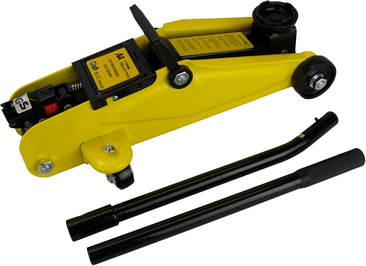 AA 2 TONNE TROLLEY JACK AA3282 Lifting Range - For Cars/Vehicles - TUV/GS Approved - Includes Case/Instructions,black yellow,-135mm to 330mm