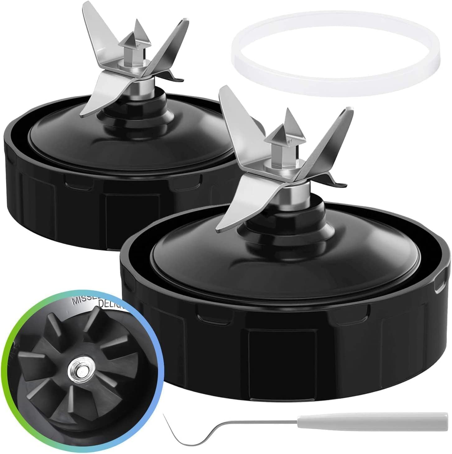 (Pack of 2) Blender Replacement Parts 7 Fins Extractor Blade Assembly with Rubber Gasket Compatible with Nurti Ninja Blenders Auto iQ BL480 BL401 BL642 BL801 NN102