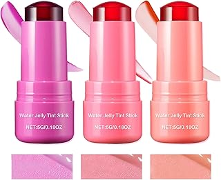 3 PCS Cooling Water Jelly Tint/Blush,Chill (Poppy Pink+Coral+Berry) Multi-Use Cheek and Lip Gloss Makeup,Creates A Moist Watercolor Effect-1,000+ Swipes Per Stick Vivid Color
