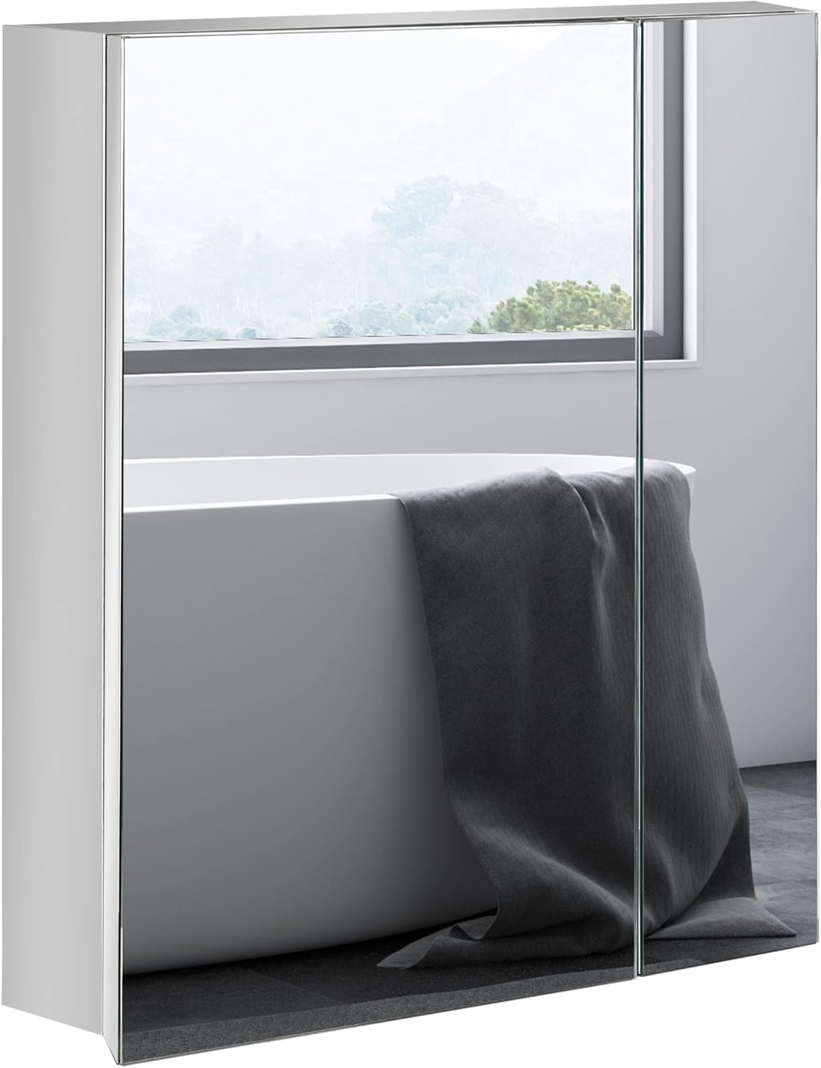 kleankin Wall-Mounted Medicine Cabinet with Mirror, Bathroom Mirror Cabinet Wall Mounted with Hinged Door, Storage Shelves for Living Room and Laundry Room, 21" x 24", Silver