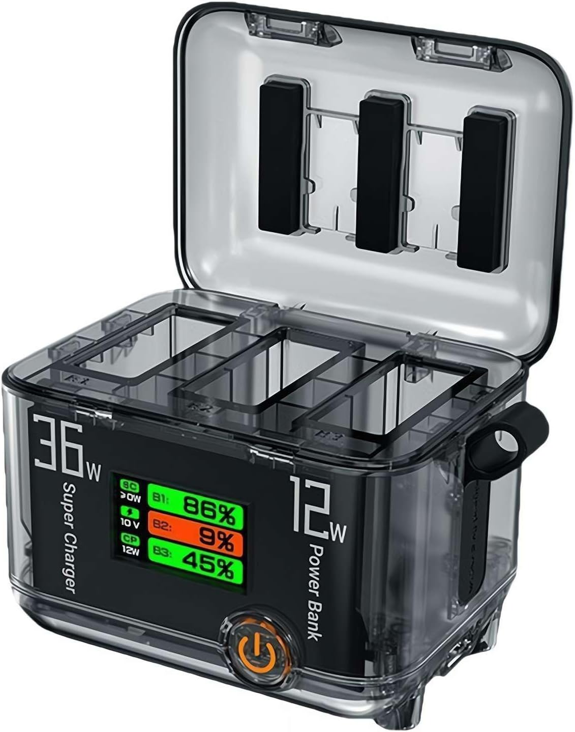 Multifuntional Battery Case for DJI Osmo Action5/4/3, Intelligent OLED Screen Triple Slot Fast Charging Hub, USB Power Delivery Fast Charger, Action Camera Accessories