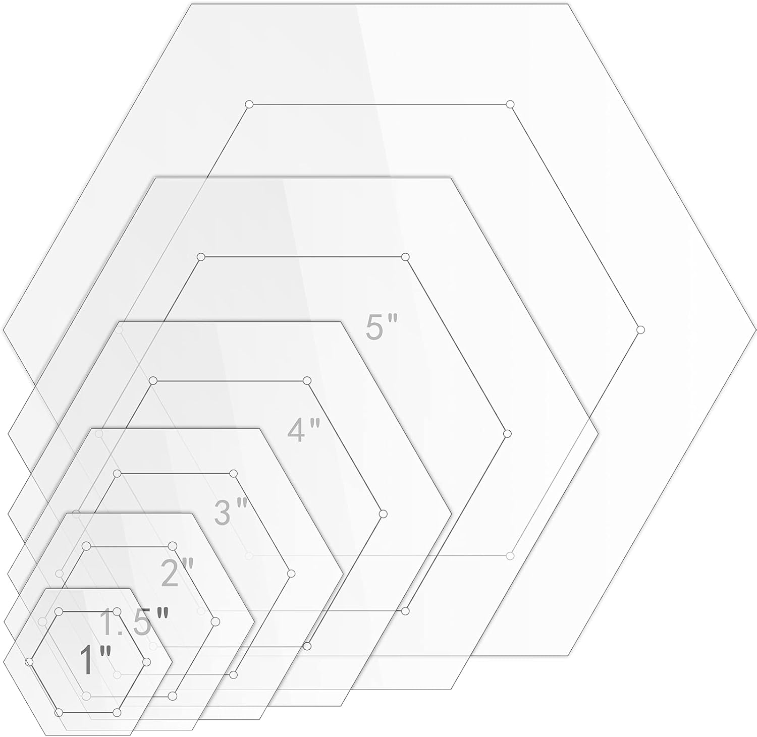 Weewooday 6 Pieces Hexagon Quilting Templates 1 Inch, 1.5 Inch, 2 Inch, 3 Inch, 4 Inch, 5 Inch with 1/4 Inch Seam Allowance, Acrylic Quilting Templates for DIY Sewing Crafts
