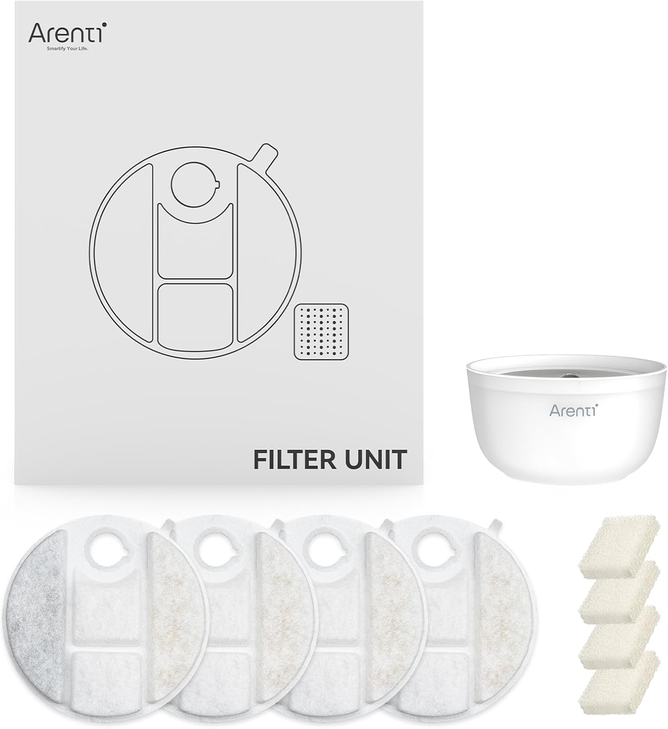 ARENTI 4 Pack Replacement Filters for Arenti Pet Feeder2 Kit Fountain, Replace the Filter Every 4 Weeks