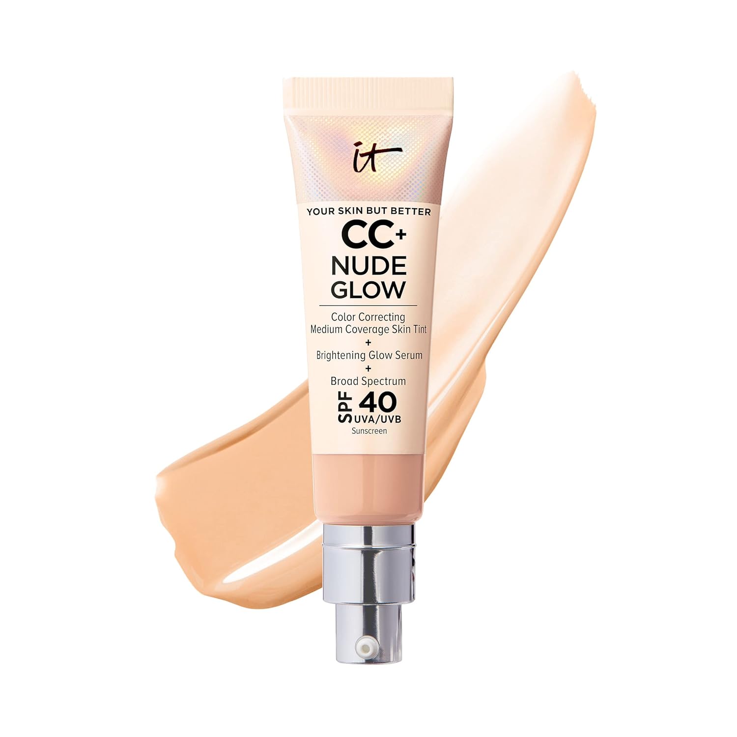 IT Cosmetics CC+ Nude Glow - Lightweight Foundation & Brightening Glow Serum with SPF 40, Medium Coverage, Formulated With Niacinamide & Hyaluronic Acid, For All Skin Types, 1.08 fl oz