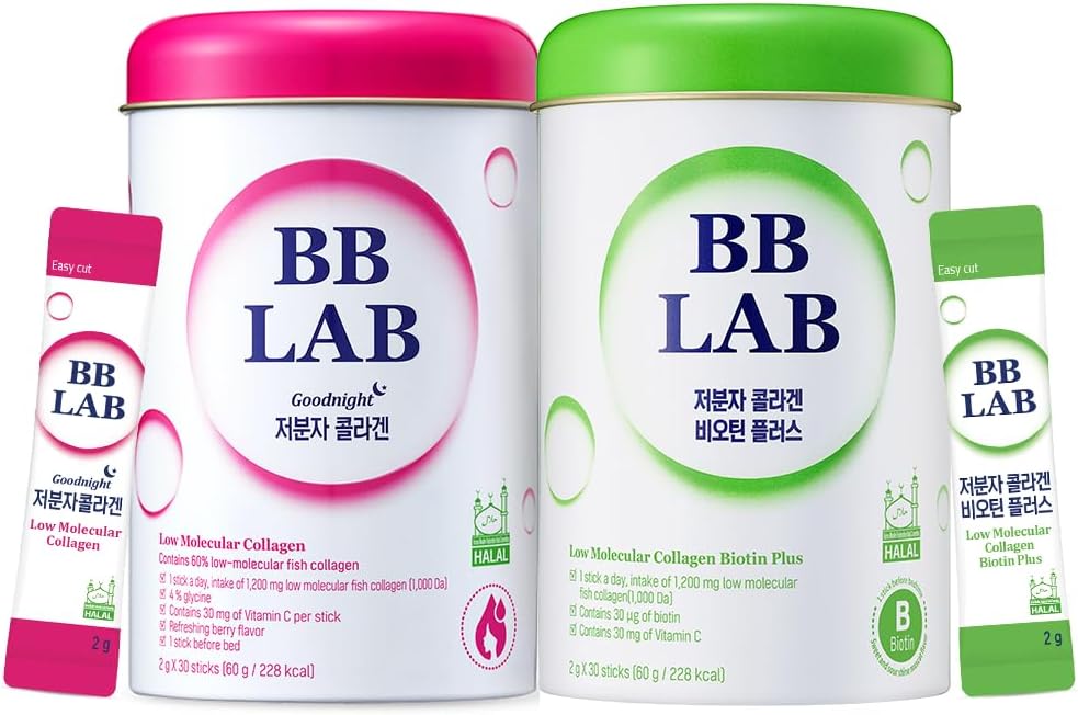 BB LAB [All in One Care Set] Good Night Collagen, HSN Biotin Collagen, Powder Stick Korean Marine Collagen, Fish Collagen, Vitamin C, Biotin, Fast Absorption, Fruit Flavored