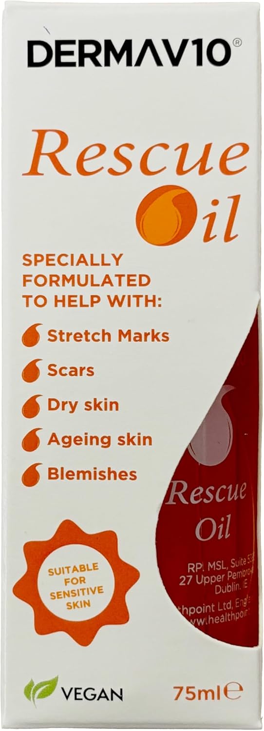 Healthpoint Derma V10 Rescue Oil, Reduce Appearance Of Stretch Marks Scar Tissue, Dry, Dehydrated Skin, After Sun, Ageing, Blemishes, Clinically Tested, Paraben Free, Vegan Friendly, Made In The UK
