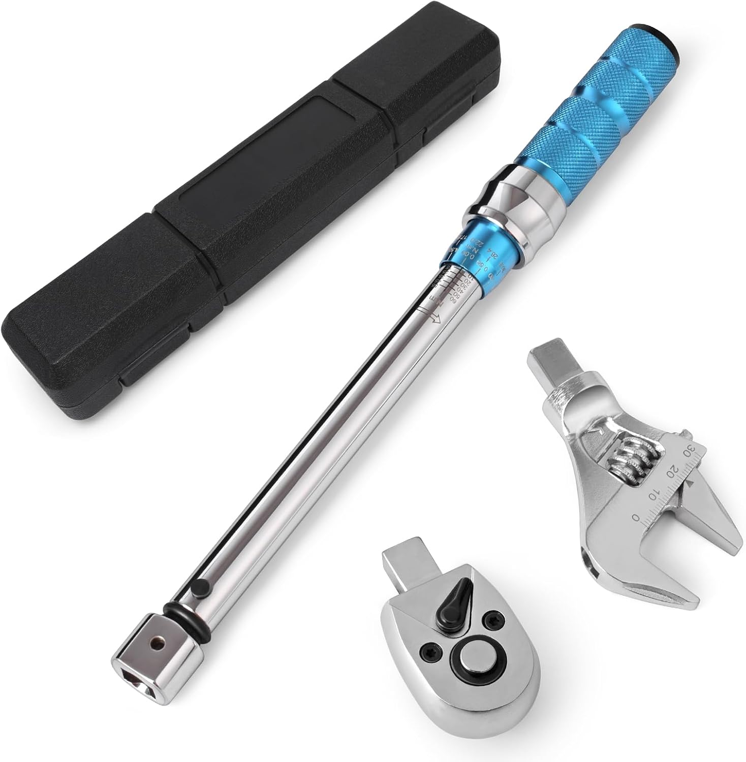 COTOUXKER Adjustable Torque Wrench, 5 to 60 Nm with 30mm Open End and 3/8 Drive Ratchet Changeable Head for Hvac Mini Split