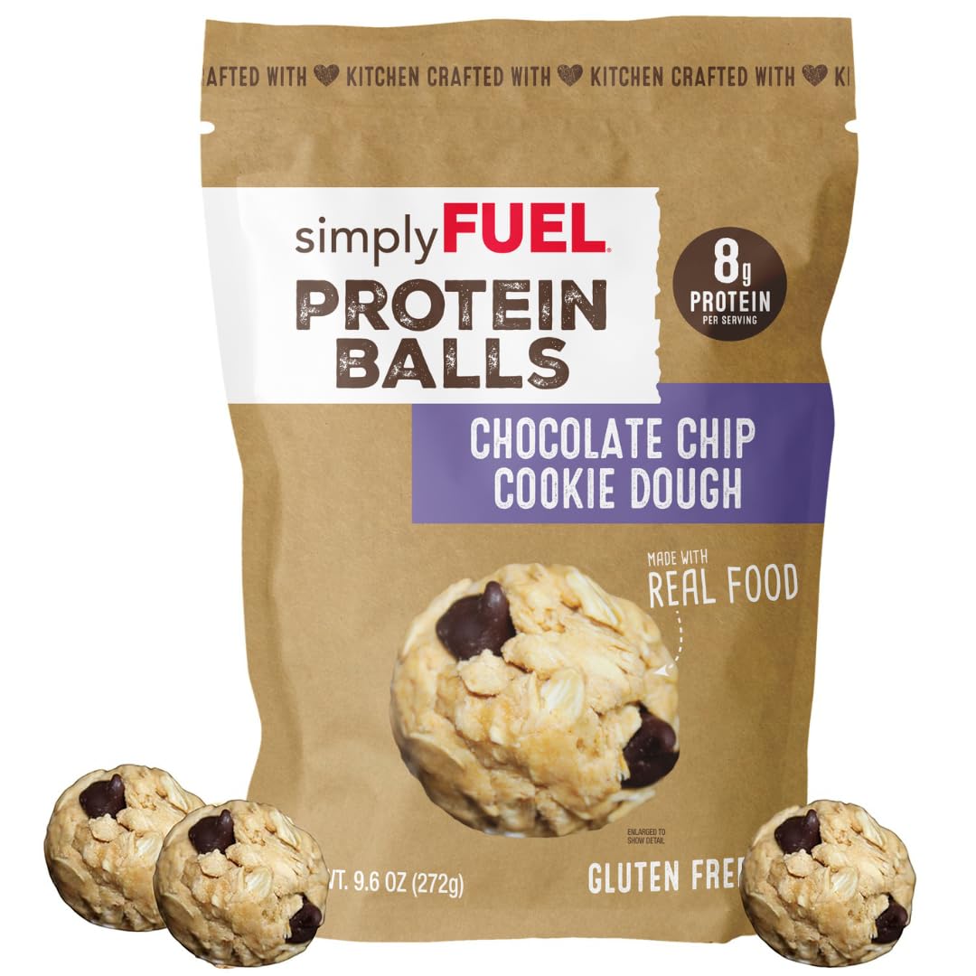 simplyFUEL Whole Food Protein Balls with Probiotics - Chocolate Chip Cookie Dough Snacks - 8g Protein Snack - Gluten Free Energy Balls