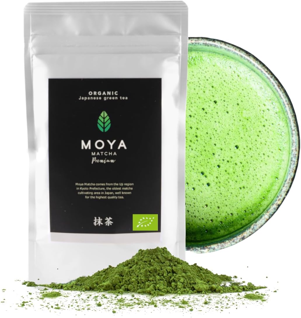 Moya Matcha Organic Tea Green Powder | 100g Premium Ceremonial Grade (I) | Grown & Harvested in Uji, Japan | Perfect for the Traditional Japanese Tea Ceremony with Water | Vegan & Vegetarian Friendly