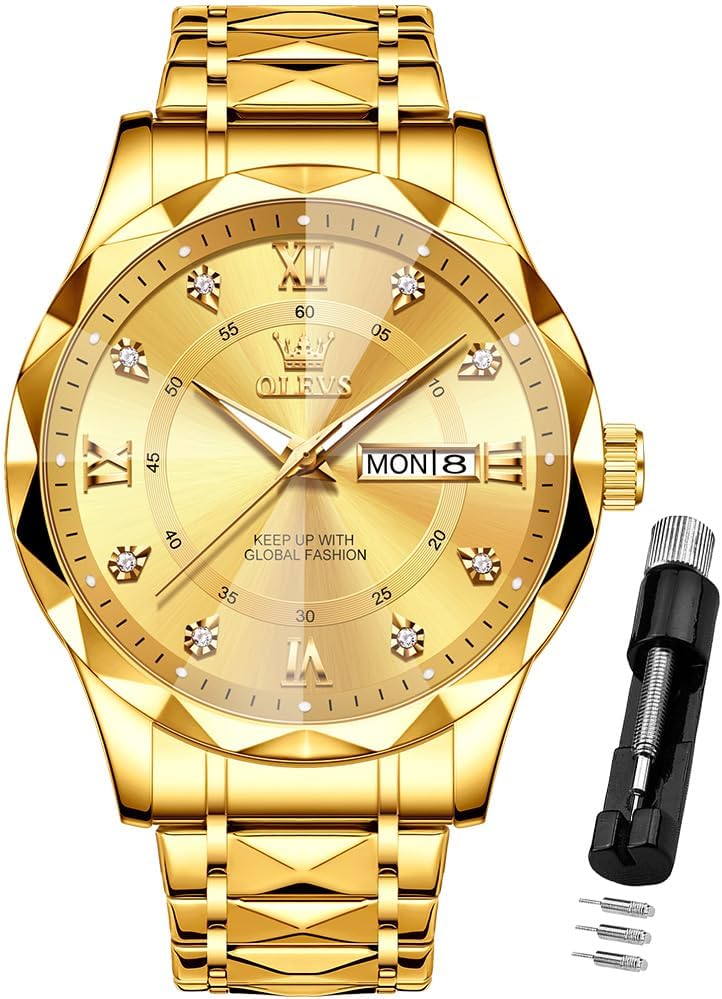 OLEVS Watches for Men Luxury Diamond Casual Large Dial Watches Stainless Steel Waterproof Business Dress Analog Luminous Date Mens Watches