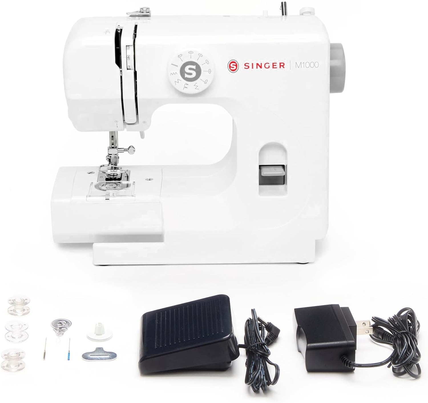 SINGER® M1000 Mending Machine (White) with Accessories | 4 Built in Stitches deliver 32 Stitch Applications | Compact, Lightweight, Portable | Great for Light to Medium Weight Fabrics & Repairs