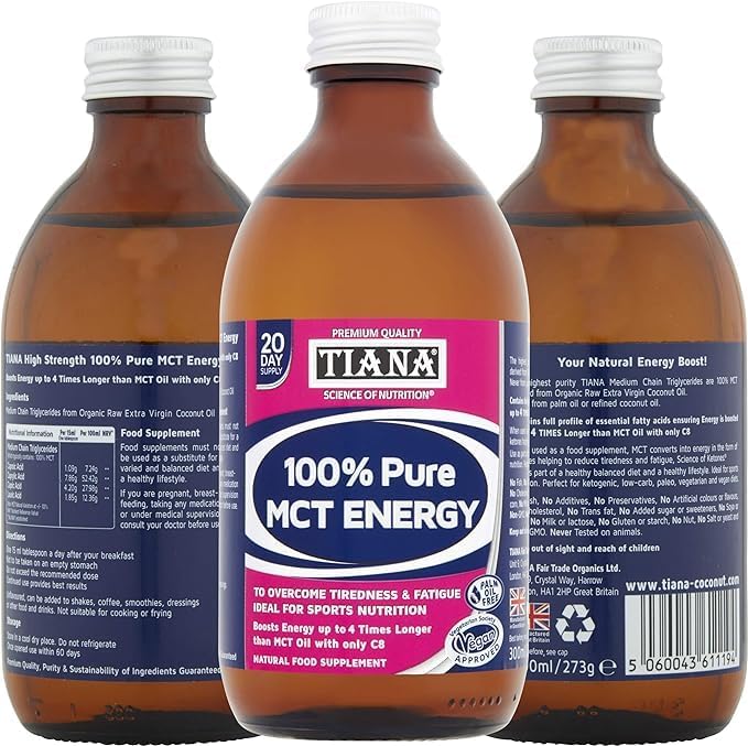 TIANA Fairtrade Organics Pure MCT Oil Energy, Weight Loss, 500ml (Pack of 2)