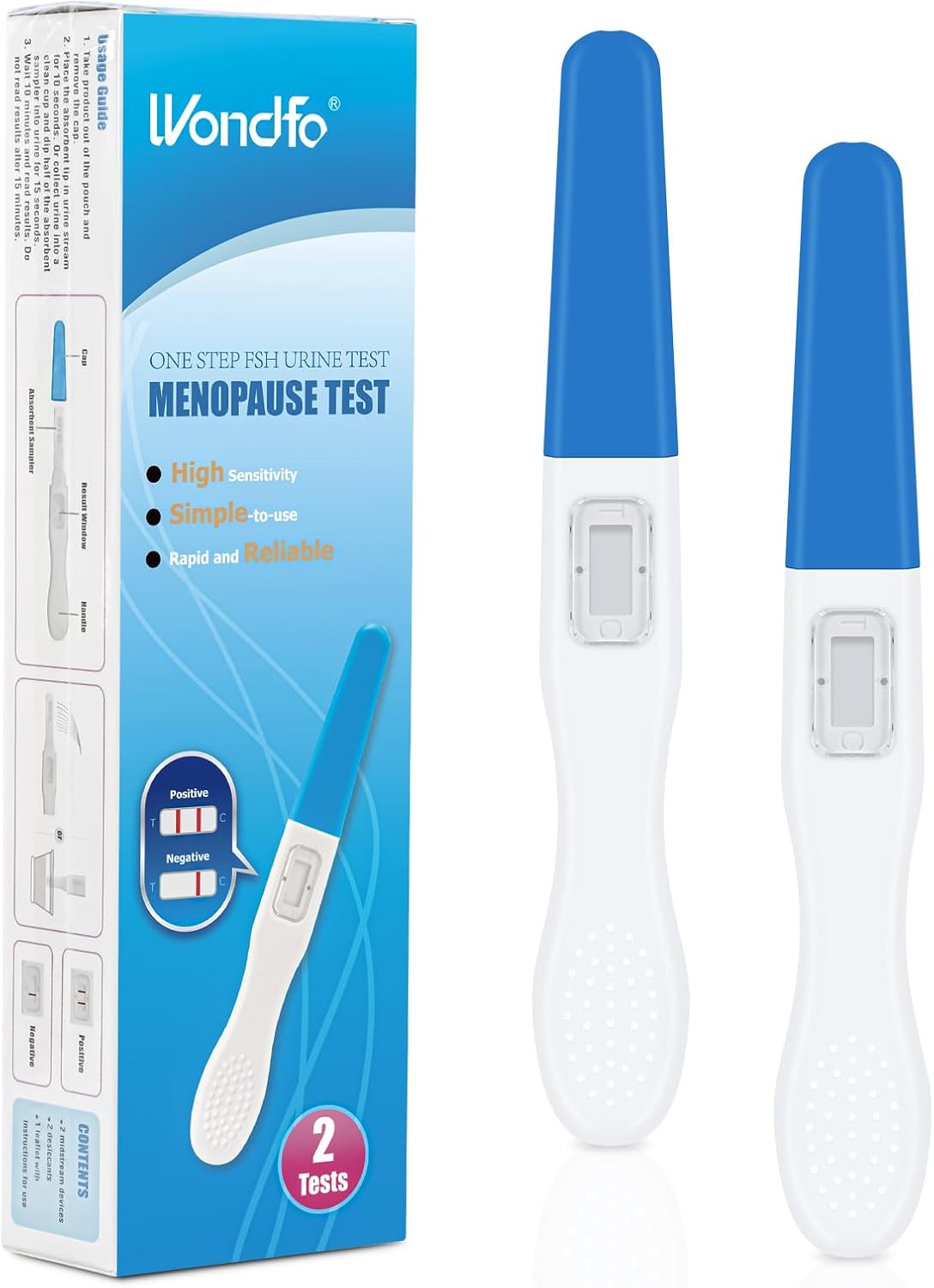 Wondfo Menopause Test Kit for Women Perimenopause Test Kit 2 Tests FSH Hormone Testing Kit at Home Self Testing Fast Result in 10mins