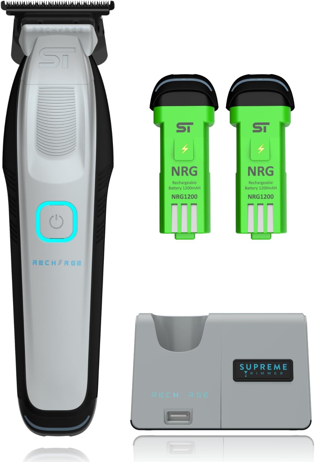 Supreme Trimmer Recharge Professional Trimmer for Barbers with 2 Removable Batteries, Professional Strong Motor, Smart Charge Stand, USB-C Charge & Zero Gap DLC Blades | ST777