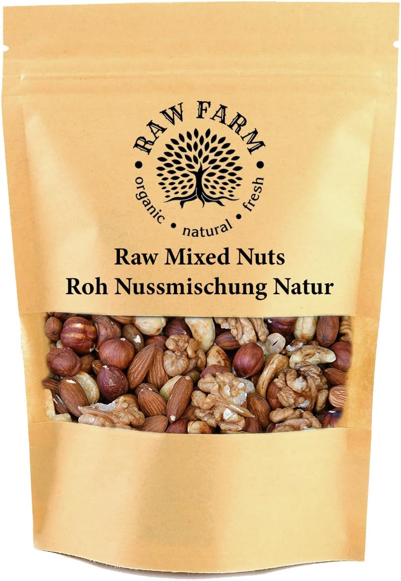 1 kg Raw Mixed Nuts – Hazelnut, Almond, Cashew & Walnut Kernels | Unsalted & Unroasted | Ideal for Diets Healthy Vegan Snack & Baking Mix | Non-GMO, Resealable Bag, Free from Gluten & Soya