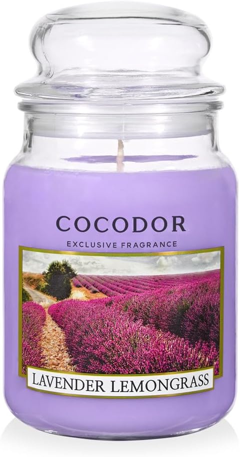 COCODOR Candle Lavender&Lemongrass Scented, Large Glass Jar 18oz Wick Candle, 110 Hours of Burn Time
