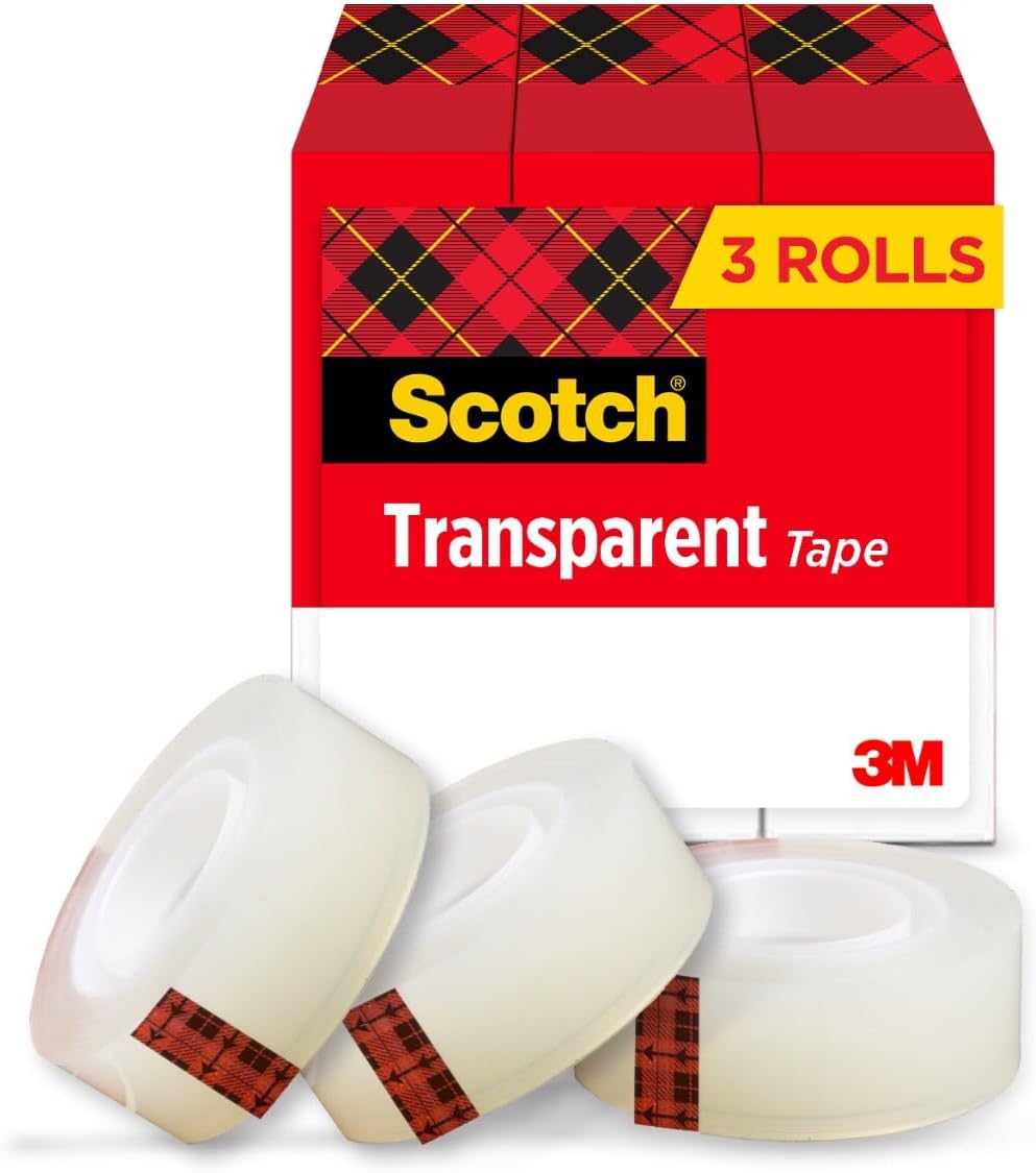 Scotch Transparent Tape, 1 Inch Core 3/4 in x 1000 in, 3 Boxes, Clear | Clear Tape Engineered for Office and Home Use