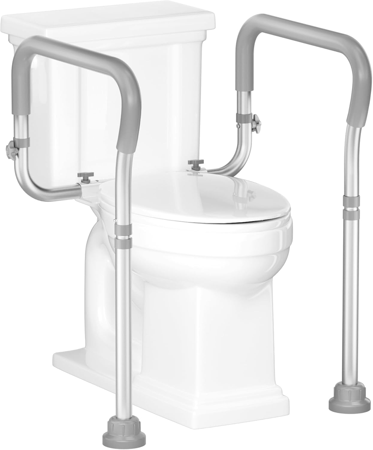 HOMLAND Toilet Safety Rail for Seniors with Adjustable Height & Width, Toilet Safety Frame with Handles, 350LB Toilet Support Rail for Handicap and Disabled, Grey