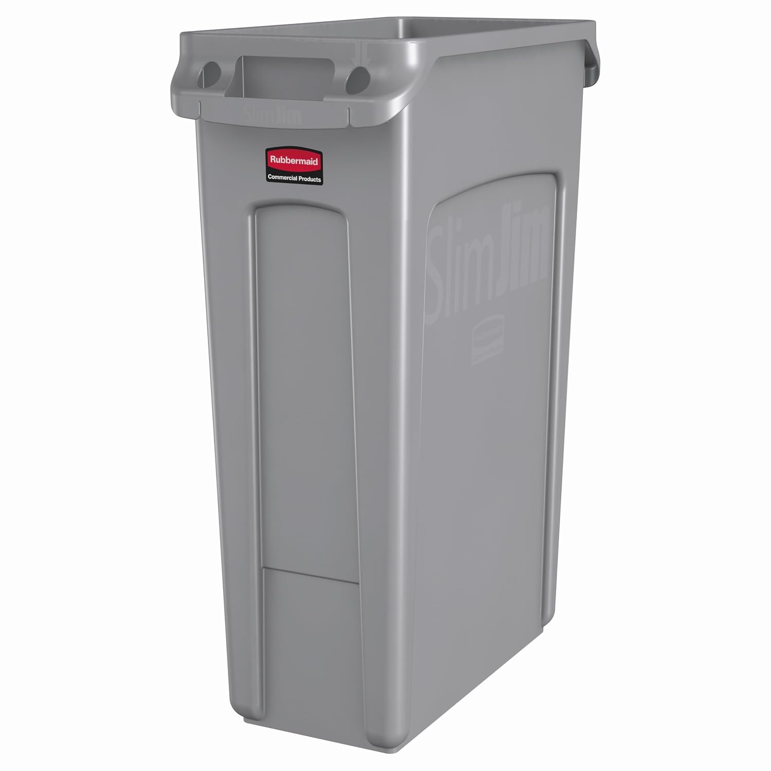 Rubbermaid Commercial Products Slim Jim Plastic Rectangular Trash/Garbage Can with Venting Channels, 23 Gallon, Gray