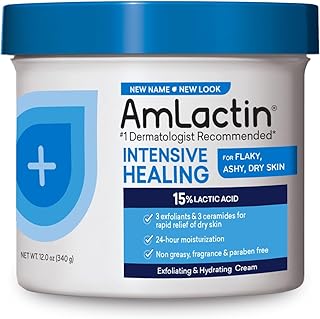 AmLactin Intensive Healing Body Cream – 12 oz Tub – 2-in-1 Exfoliator and Moisturizer for Dry Skin with 15% Lactic Acid and Ceramides for 24-Hour Moisturization
