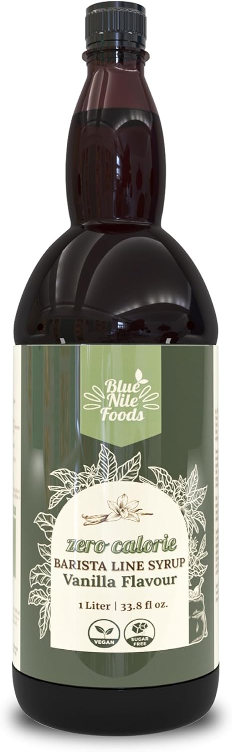 Blue Nile Foods Barista Vanilla Coffee Syrup, Calorie/Sugar Free Syrup, Keto Friendly Vanilla Syrup, Sugar Free Coffee Syrups for Coffee Drinks - Hot/Iced, 1L