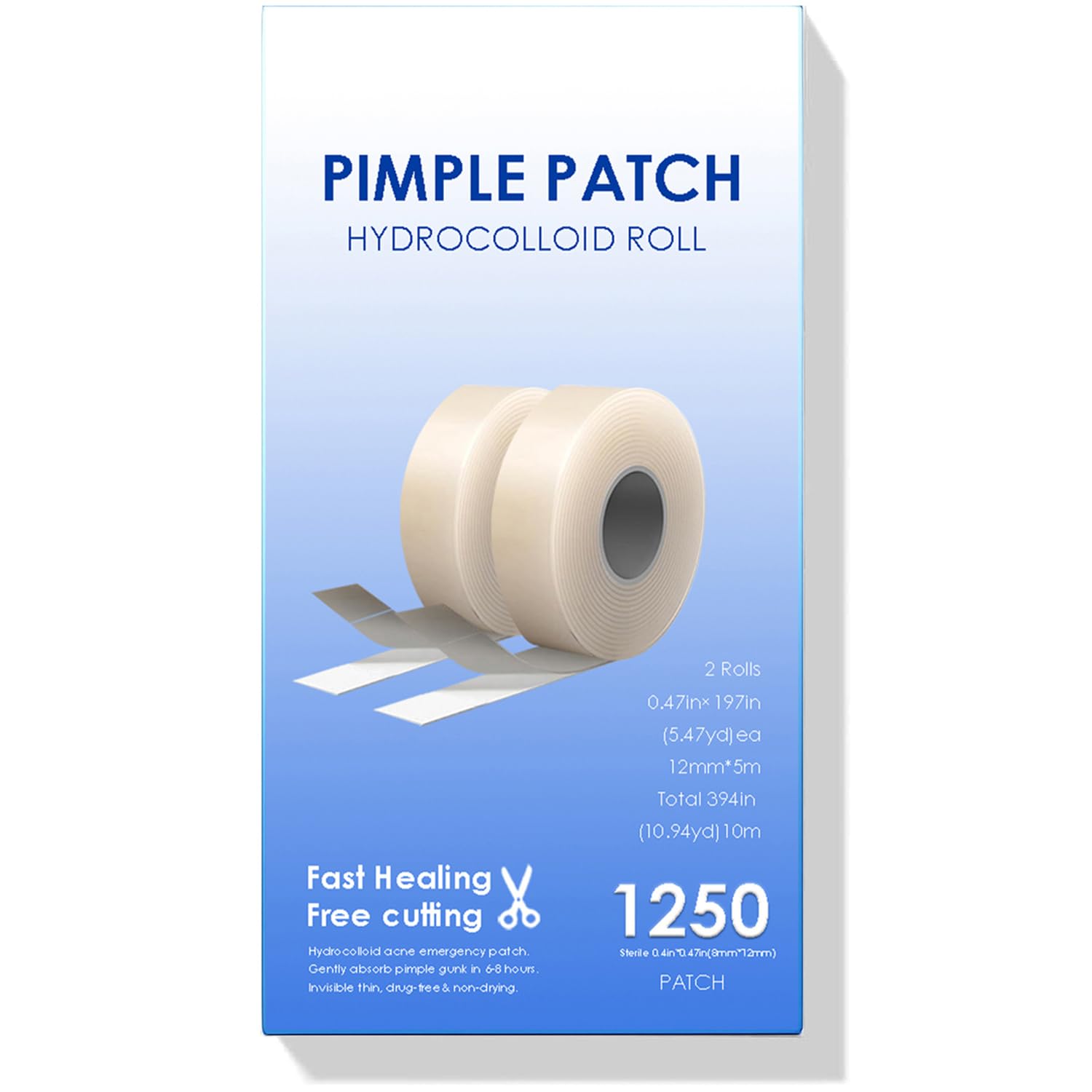 Pimple Patches for Face (1250 Count), Cut-to-Size Hydrocolloid Roll Tape - Pimple Patch Pimple Stickers - Absorb Gunk & Fast Healing - Acne Pimple Patches for Face - Zit Patches - For All Size Acne