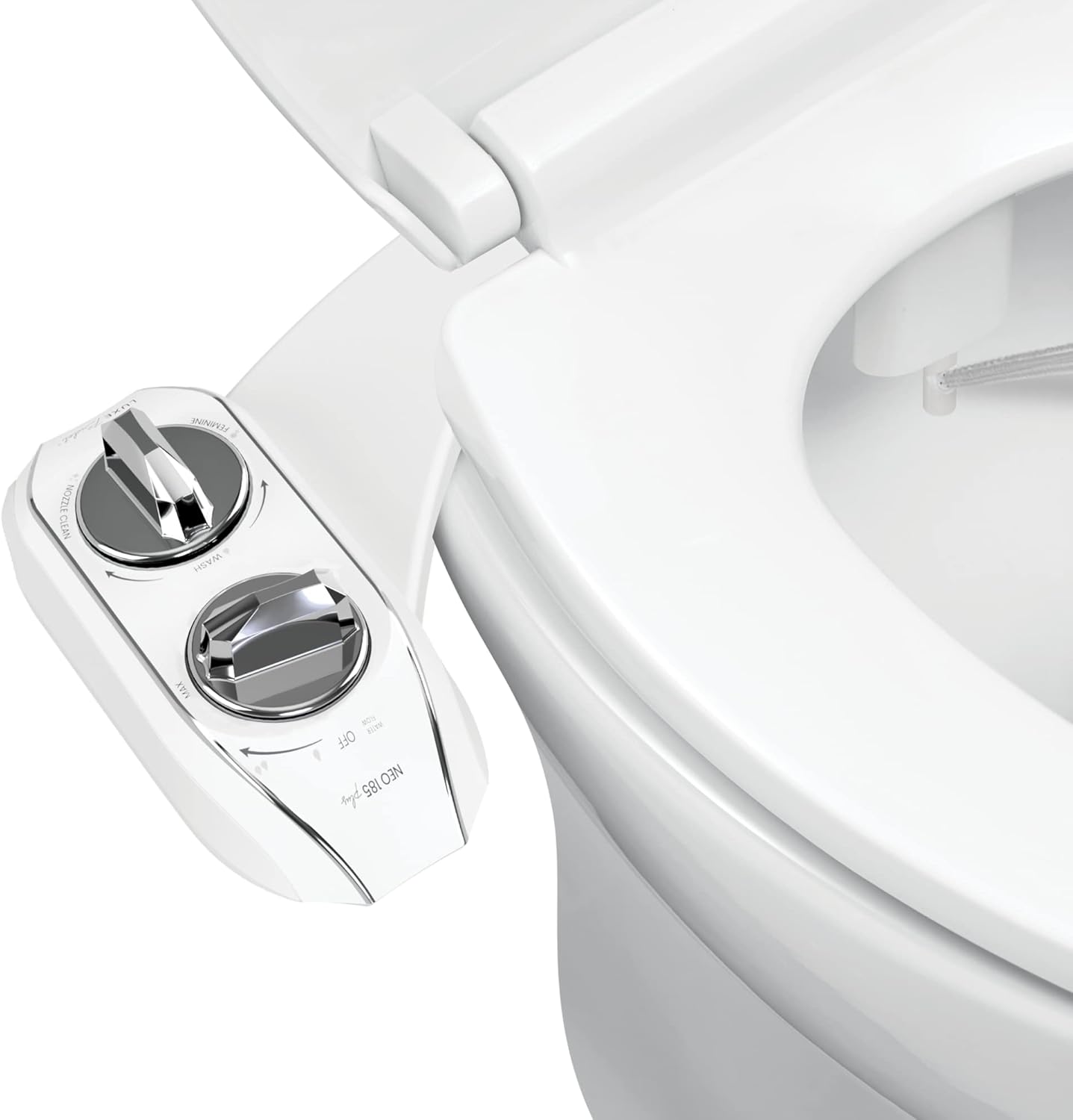 LUXE Bidet NEO 185 Plus - Patented Bidet Attachment for Toilet Seat, Innovative Hinges to Clean, Slide-in Easy Install, Advanced 360° Self-Clean, Dual Nozzles, Feminine & Rear Wash (Chrome)
