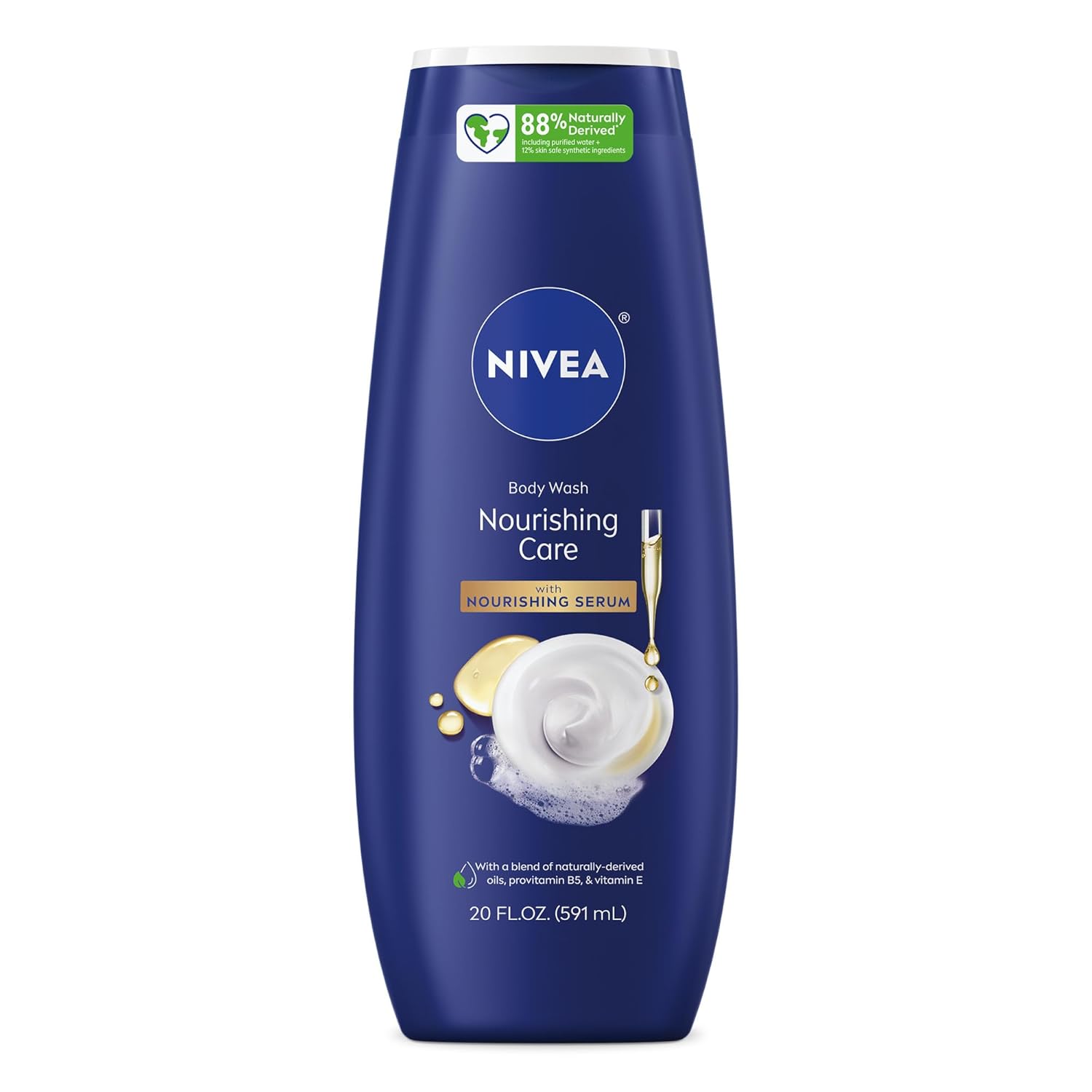 NIVEA Nourishing Care Body Wash with Nourishing Serum, Moisturizing Body Wash for Women, Enriched with Provitamin B5 and Vitamin E, 20 Fl Oz Bottle