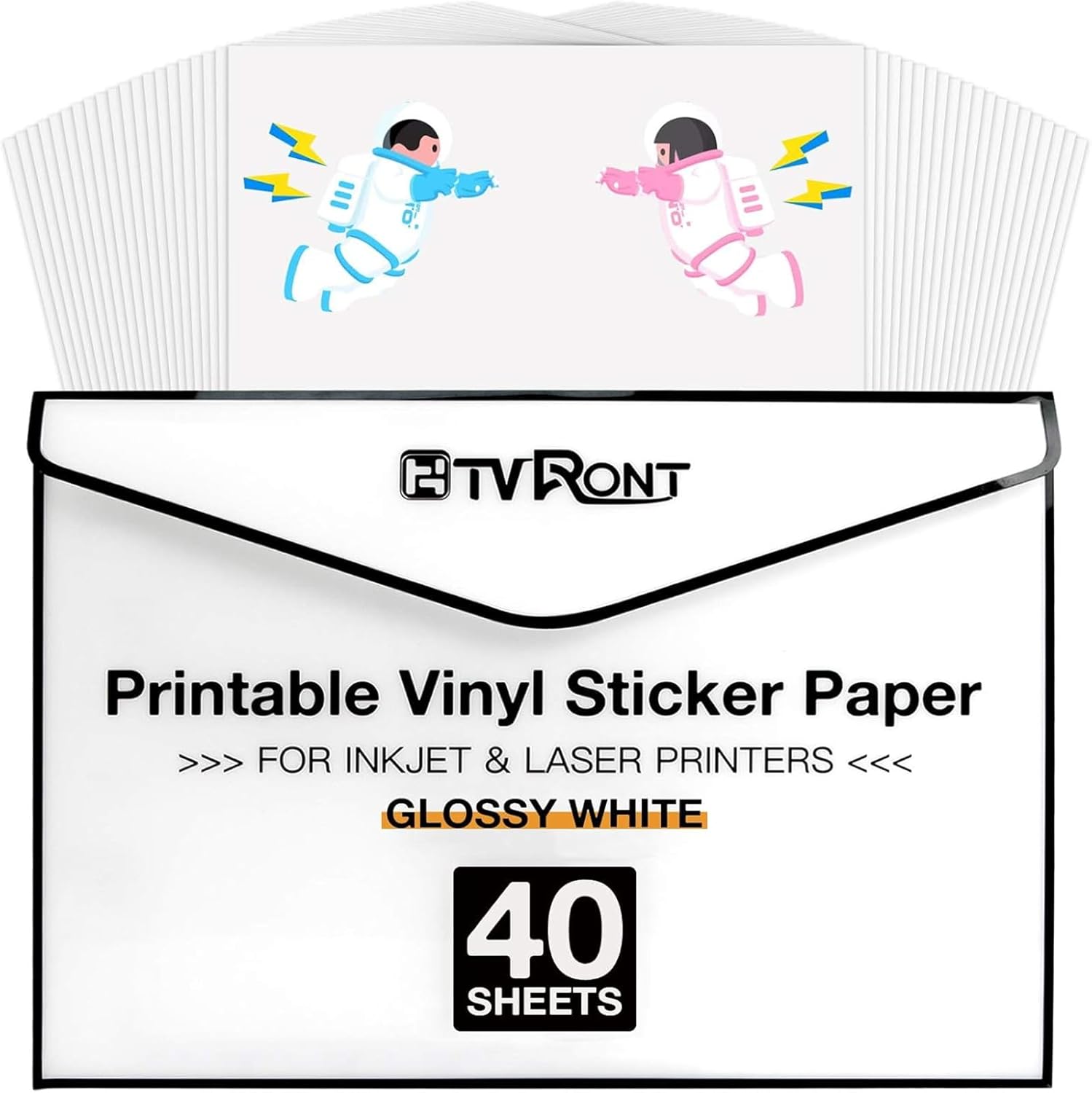 HTVRONT Printable Vinyl for Inkjet Printer & Laser Printer - 40 Pcs Glossy White Waterproof Printable Vinyl Sticker Paper, 8.5"x11"